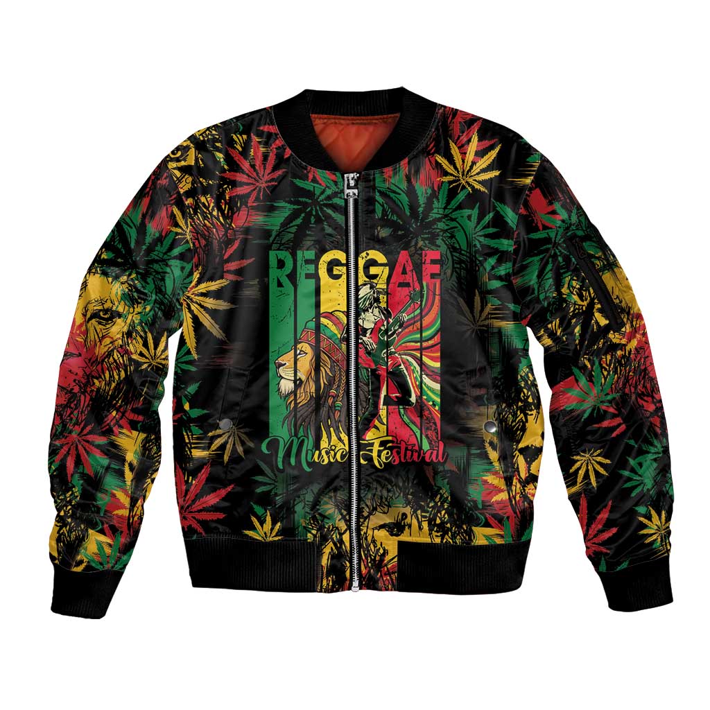 Jamaica Reggae Festival Sleeve Zip Bomber Jacket One Love Rastafari Culture - Wonder Print Shop