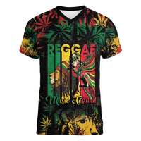 Jamaica Reggae Festival Women V-Neck T-Shirt One Love Rastafari Culture - Wonder Print Shop