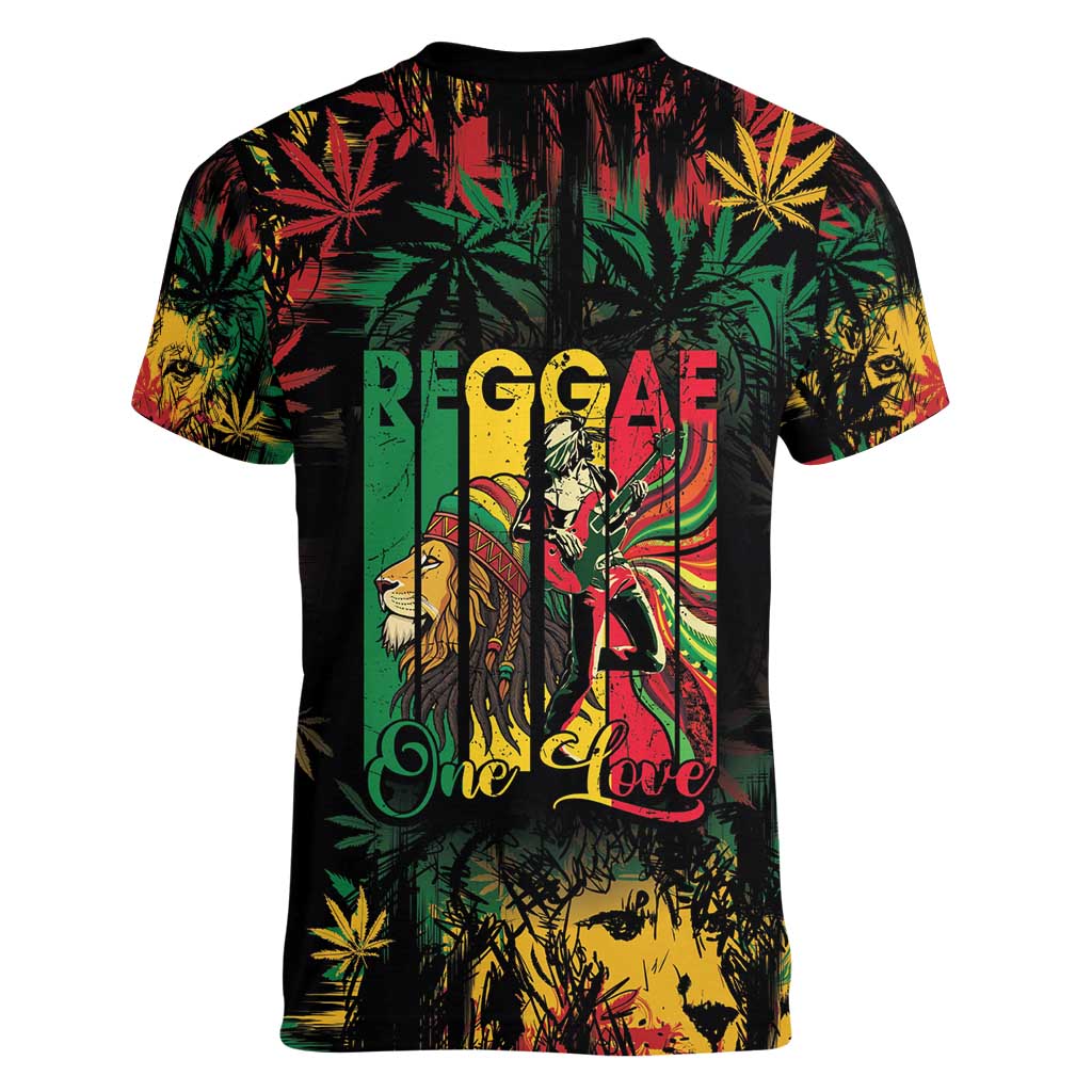 Jamaica Reggae Festival Women V-Neck T-Shirt One Love Rastafari Culture - Wonder Print Shop