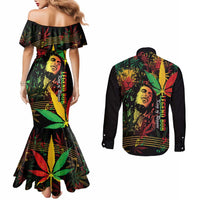 King Of Reggae Legend Bob Couples Matching Mermaid Dress and Long Sleeve Button Shirt Rasta Cannabis - Wonder Print Shop