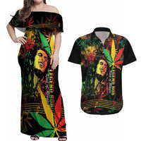 King Of Reggae Legend Bob Couples Matching Off Shoulder Maxi Dress and Hawaiian Shirt Rasta Cannabis - Wonder Print Shop