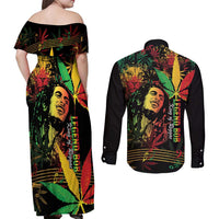 King Of Reggae Legend Bob Couples Matching Off Shoulder Maxi Dress and Long Sleeve Button Shirt Rasta Cannabis - Wonder Print Shop