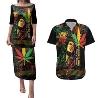 King Of Reggae Legend Bob Couples Matching Puletasi and Hawaiian Shirt Rasta Cannabis - Wonder Print Shop