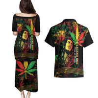 King Of Reggae Legend Bob Couples Matching Puletasi and Hawaiian Shirt Rasta Cannabis - Wonder Print Shop