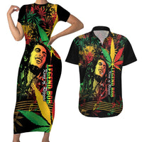 King Of Reggae Legend Bob Couples Matching Short Sleeve Bodycon Dress and Hawaiian Shirt Rasta Cannabis - Wonder Print Shop