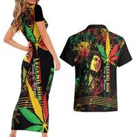 King Of Reggae Legend Bob Couples Matching Short Sleeve Bodycon Dress and Hawaiian Shirt Rasta Cannabis - Wonder Print Shop
