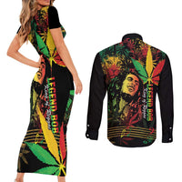 King Of Reggae Legend Bob Couples Matching Short Sleeve Bodycon Dress and Long Sleeve Button Shirt Rasta Cannabis - Wonder Print Shop