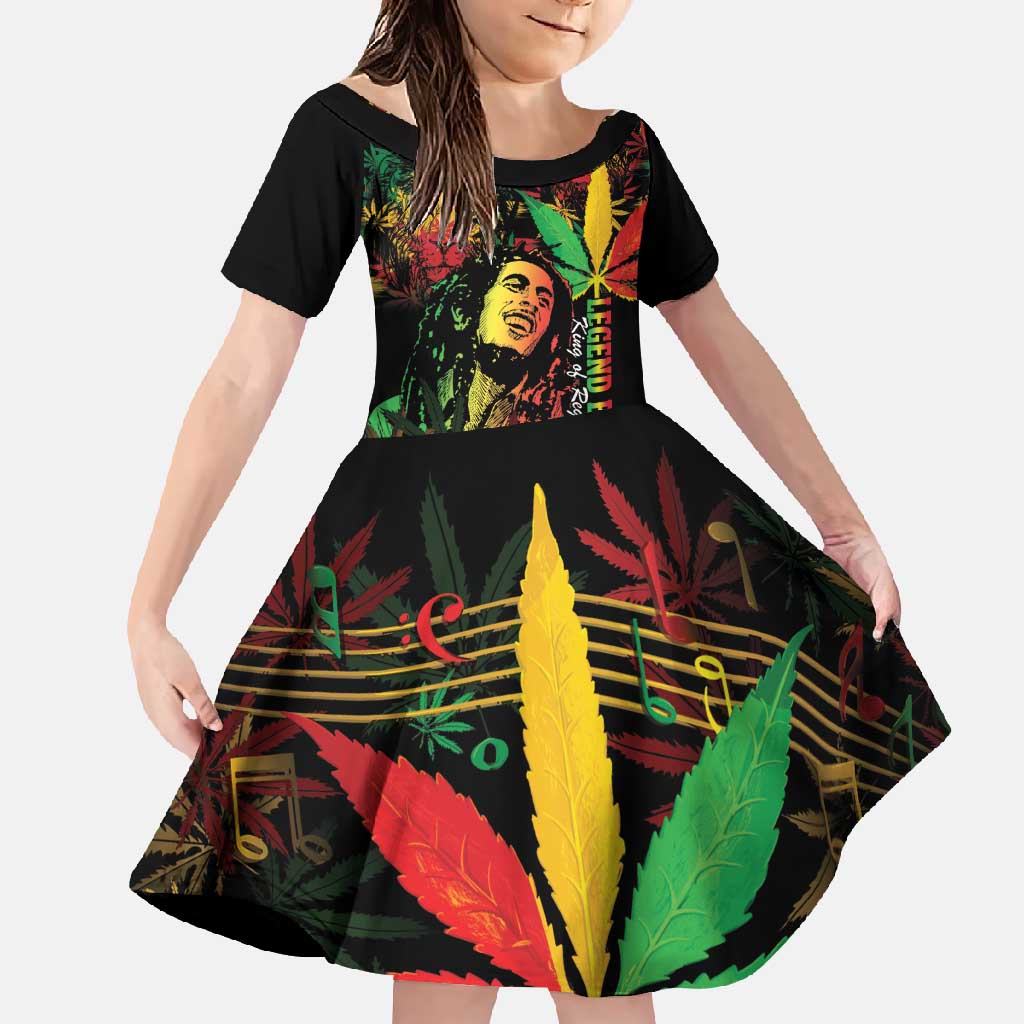 King Of Reggae Legend Bob Family Matching Long Sleeve Bodycon Dress and Hawaiian Shirt Rasta Cannabis - Wonder Print Shop