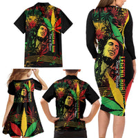King Of Reggae Legend Bob Family Matching Long Sleeve Bodycon Dress and Hawaiian Shirt Rasta Cannabis - Wonder Print Shop