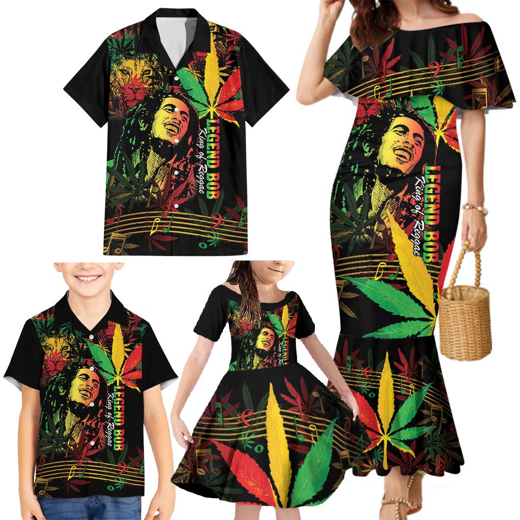 King Of Reggae Legend Bob Family Matching Mermaid Dress and Hawaiian Shirt Rasta Cannabis - Wonder Print Shop