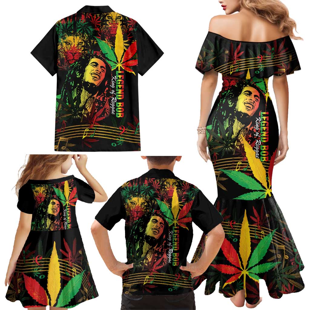 King Of Reggae Legend Bob Family Matching Mermaid Dress and Hawaiian Shirt Rasta Cannabis - Wonder Print Shop