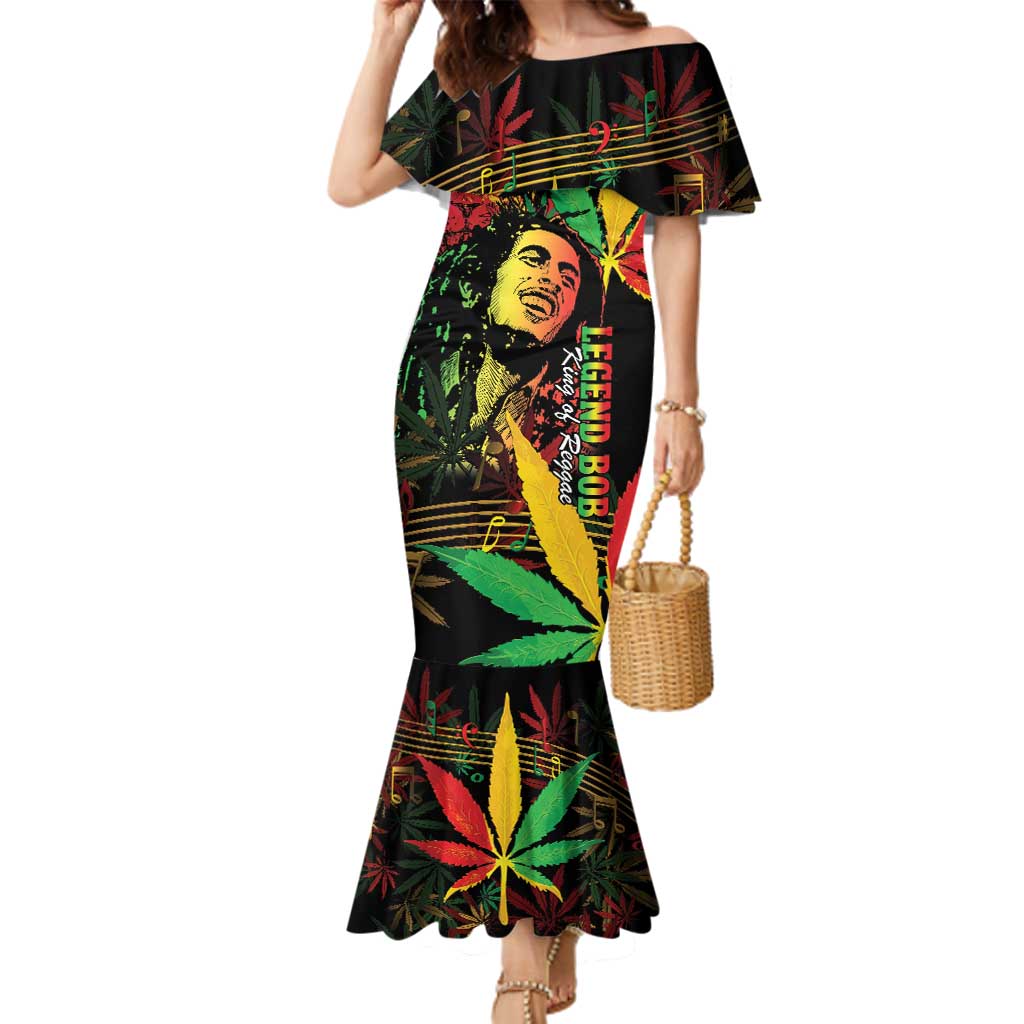 King Of Reggae Legend Bob Family Matching Mermaid Dress and Hawaiian Shirt Rasta Cannabis - Wonder Print Shop