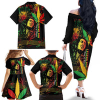 King Of Reggae Legend Bob Family Matching Off The Shoulder Long Sleeve Dress and Hawaiian Shirt Rasta Cannabis - Wonder Print Shop