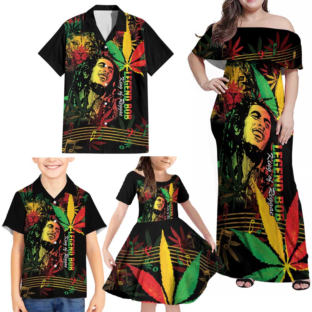 King Of Reggae Legend Bob Family Matching Off Shoulder Maxi Dress and Hawaiian Shirt Rasta Cannabis - Wonder Print Shop