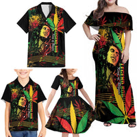 King Of Reggae Legend Bob Family Matching Off Shoulder Maxi Dress and Hawaiian Shirt Rasta Cannabis - Wonder Print Shop