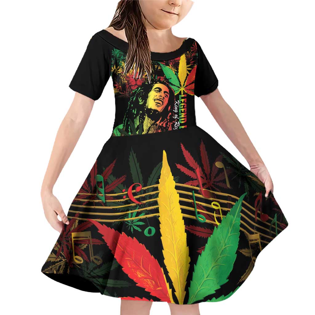 King Of Reggae Legend Bob Family Matching Off Shoulder Short Dress and Hawaiian Shirt Rasta Cannabis - Wonder Print Shop