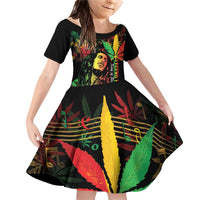 King Of Reggae Legend Bob Family Matching Off Shoulder Short Dress and Hawaiian Shirt Rasta Cannabis - Wonder Print Shop