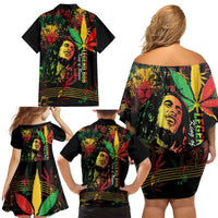 King Of Reggae Legend Bob Family Matching Off Shoulder Short Dress and Hawaiian Shirt Rasta Cannabis - Wonder Print Shop