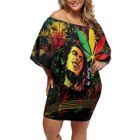 King Of Reggae Legend Bob Family Matching Off Shoulder Short Dress and Hawaiian Shirt Rasta Cannabis - Wonder Print Shop