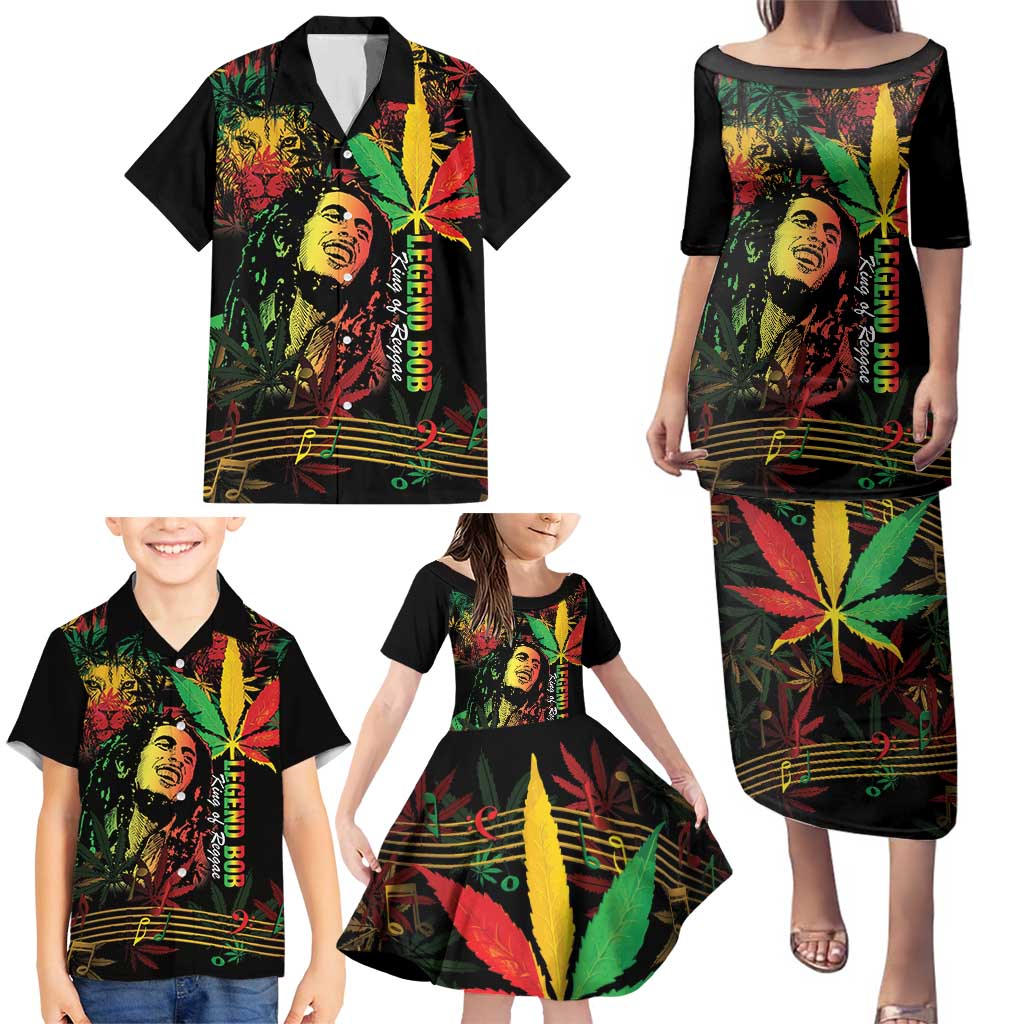 King Of Reggae Legend Bob Family Matching Puletasi and Hawaiian Shirt Rasta Cannabis - Wonder Print Shop