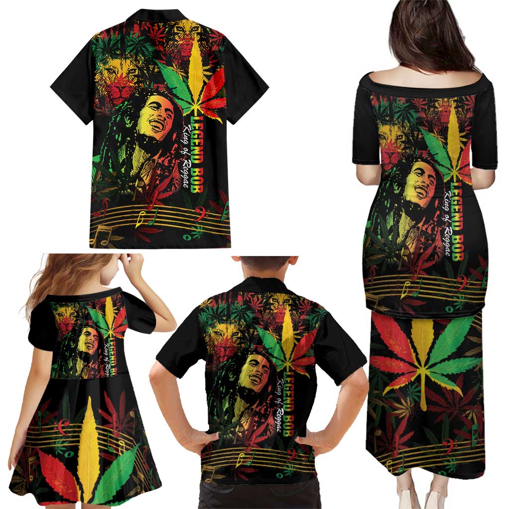 King Of Reggae Legend Bob Family Matching Puletasi and Hawaiian Shirt Rasta Cannabis - Wonder Print Shop