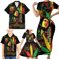 King Of Reggae Legend Bob Family Matching Short Sleeve Bodycon Dress and Hawaiian Shirt Rasta Cannabis - Wonder Print Shop
