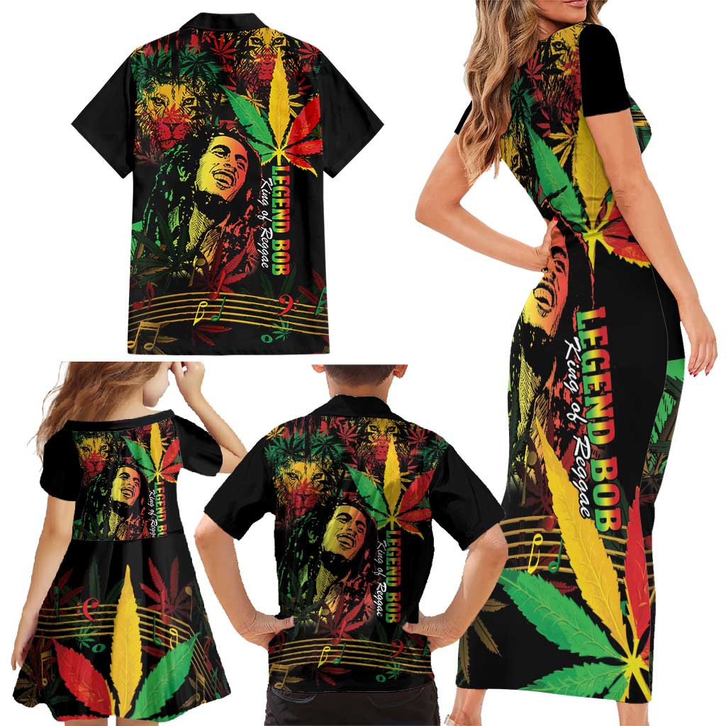 King Of Reggae Legend Bob Family Matching Short Sleeve Bodycon Dress and Hawaiian Shirt Rasta Cannabis - Wonder Print Shop