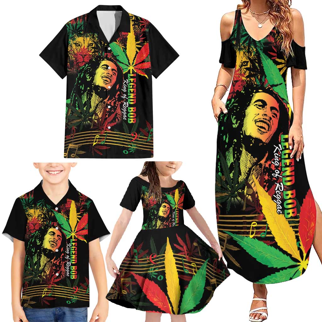 King Of Reggae Legend Bob Family Matching Summer Maxi Dress and Hawaiian Shirt Rasta Cannabis - Wonder Print Shop