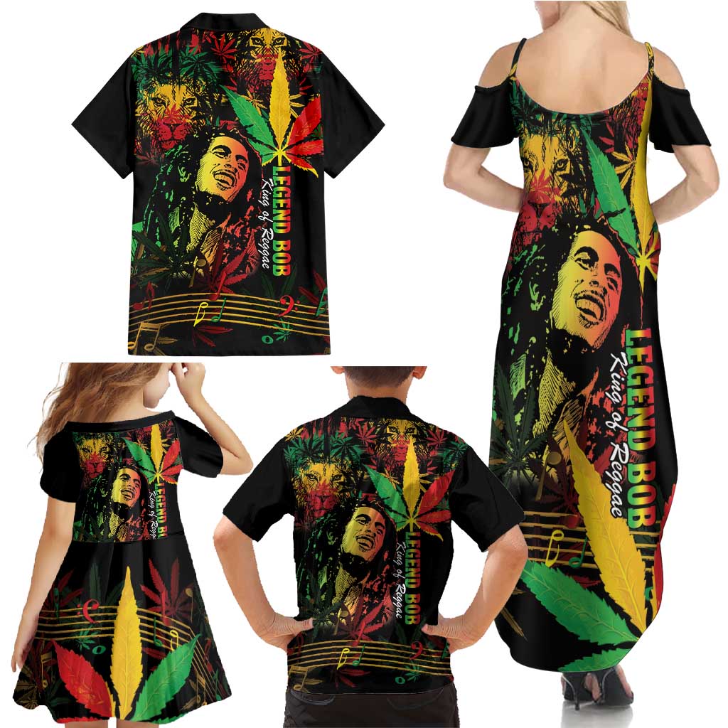 King Of Reggae Legend Bob Family Matching Summer Maxi Dress and Hawaiian Shirt Rasta Cannabis - Wonder Print Shop