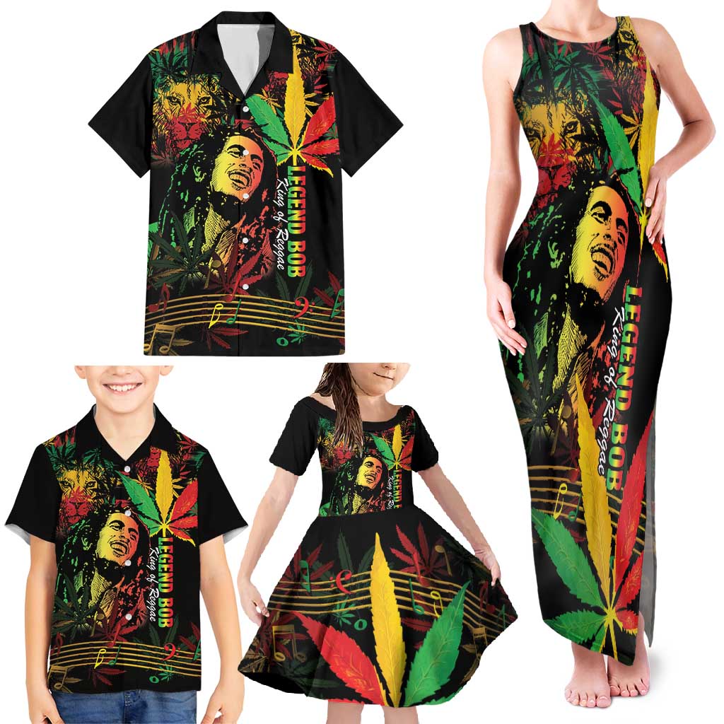 King Of Reggae Legend Bob Family Matching Tank Maxi Dress and Hawaiian Shirt Rasta Cannabis - Wonder Print Shop