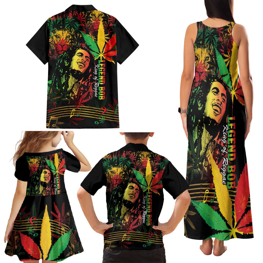 King Of Reggae Legend Bob Family Matching Tank Maxi Dress and Hawaiian Shirt Rasta Cannabis - Wonder Print Shop