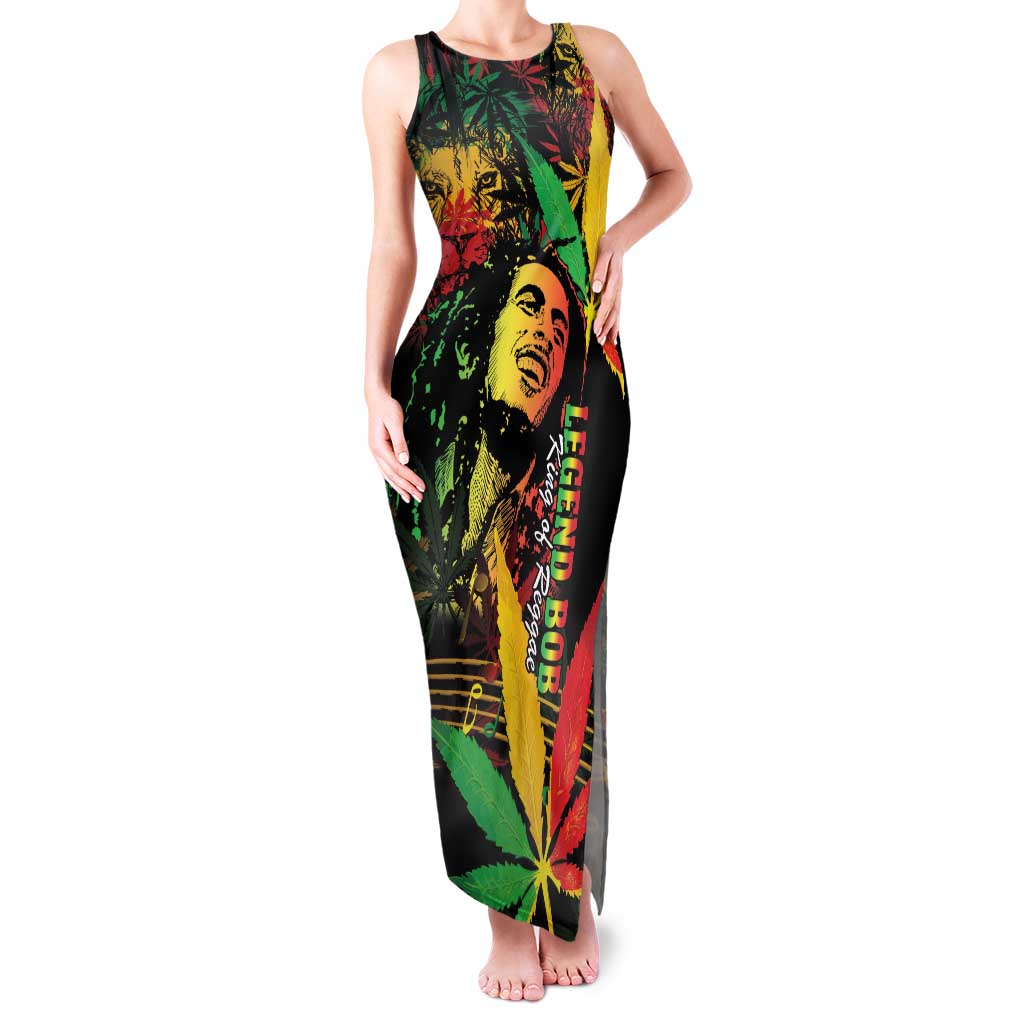 King Of Reggae Legend Bob Family Matching Tank Maxi Dress and Hawaiian Shirt Rasta Cannabis - Wonder Print Shop