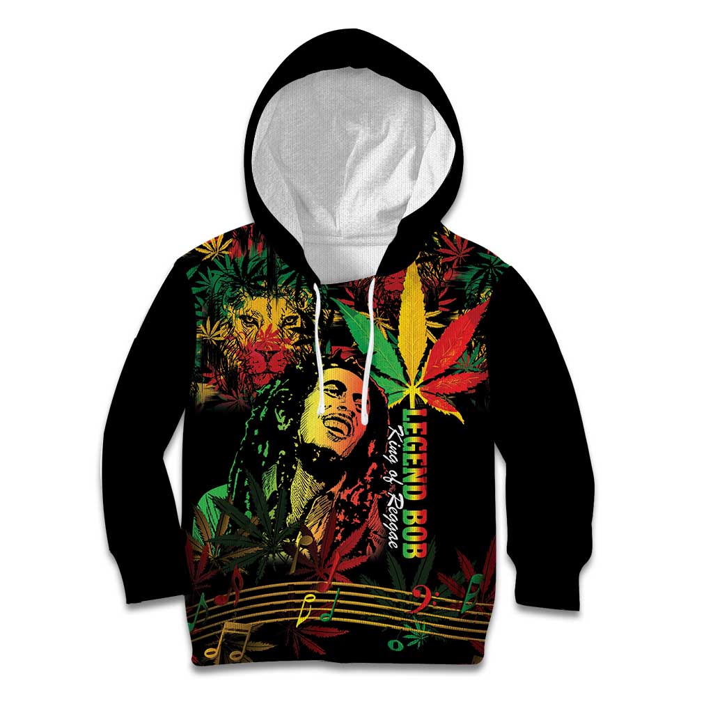 King Of Reggae Legend Bob Kid Hoodie Rasta Cannabis - Wonder Print Shop