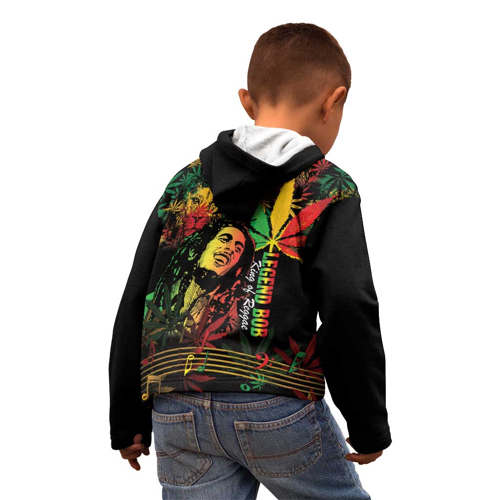 King Of Reggae Legend Bob Kid Hoodie Rasta Cannabis - Wonder Print Shop