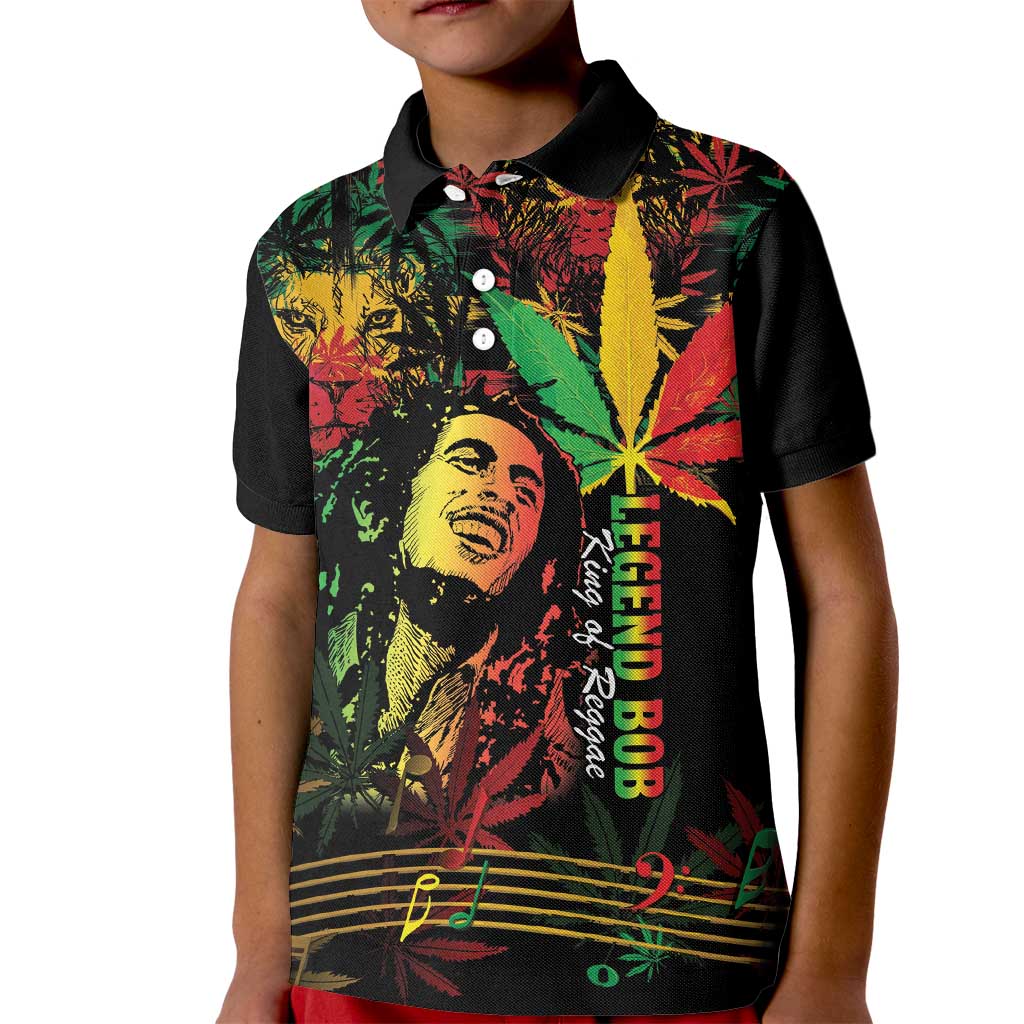 King Of Reggae Legend Bob Kid Polo Shirt Rasta Cannabis - Wonder Print Shop