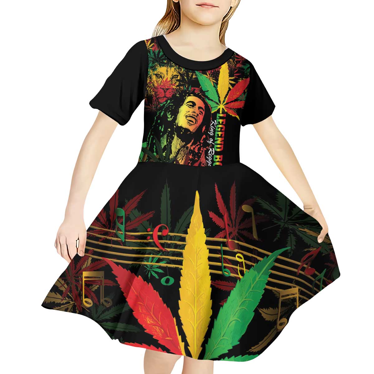 King Of Reggae Legend Bob Kid Short Sleeve Dress Rasta Cannabis - Wonder Print Shop