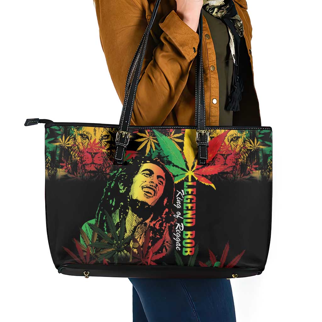King Of Reggae Legend Bob Leather Tote Bag Rasta Cannabis - Wonder Print Shop