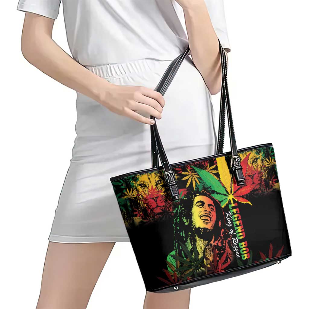 King Of Reggae Legend Bob Leather Tote Bag Rasta Cannabis - Wonder Print Shop