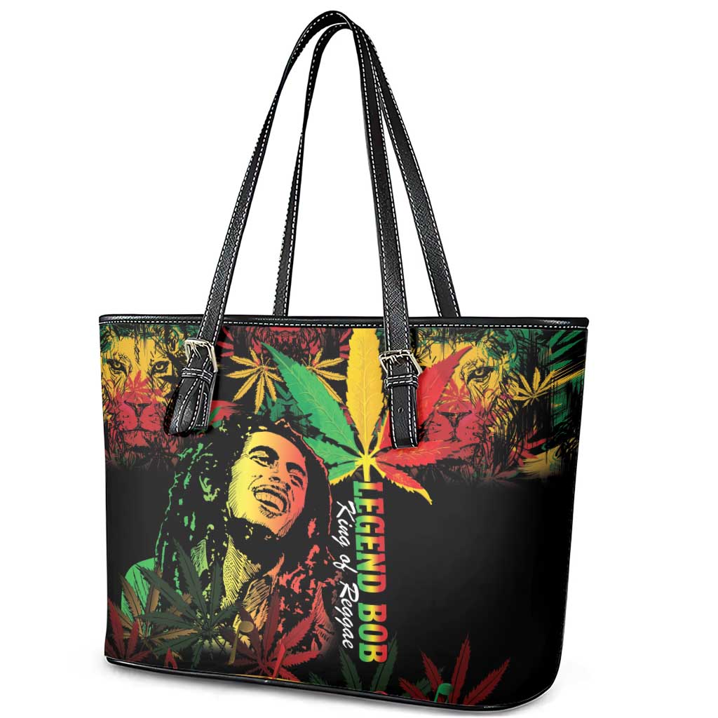 King Of Reggae Legend Bob Leather Tote Bag Rasta Cannabis - Wonder Print Shop