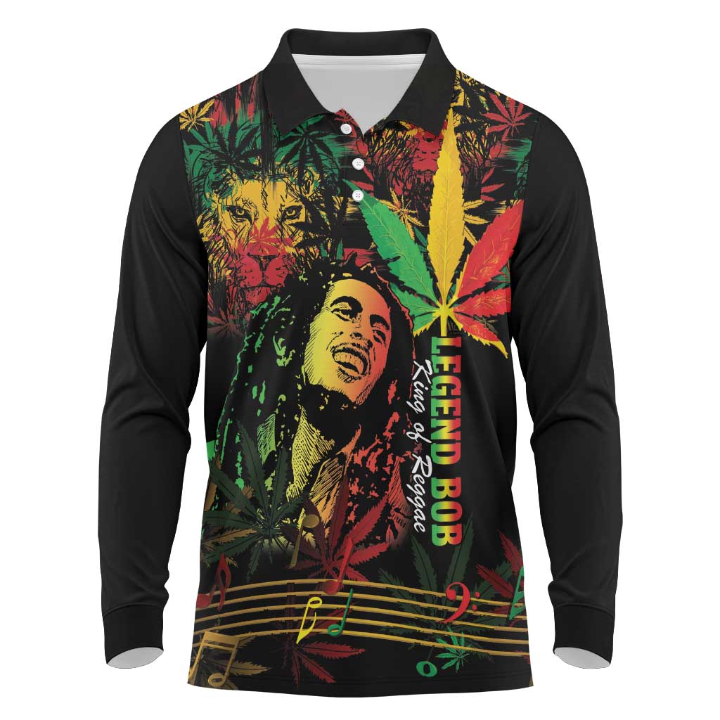 King Of Reggae Legend Bob Long Sleeve Polo Shirt Rasta Cannabis - Wonder Print Shop