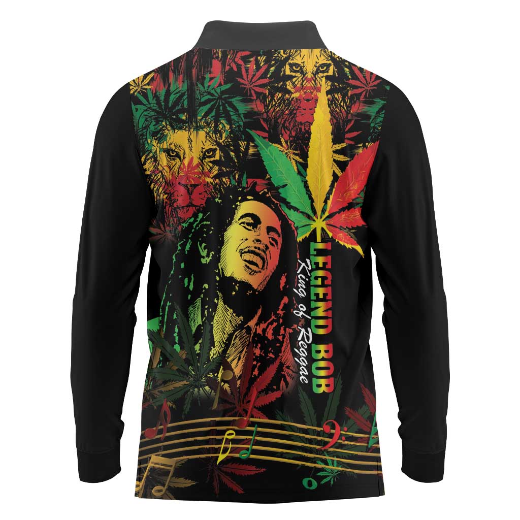 King Of Reggae Legend Bob Long Sleeve Polo Shirt Rasta Cannabis - Wonder Print Shop