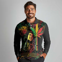 King Of Reggae Legend Bob Long Sleeve Polo Shirt Rasta Cannabis - Wonder Print Shop
