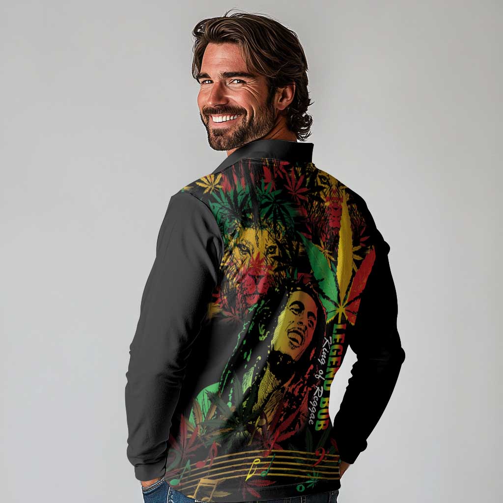 King Of Reggae Legend Bob Long Sleeve Polo Shirt Rasta Cannabis - Wonder Print Shop