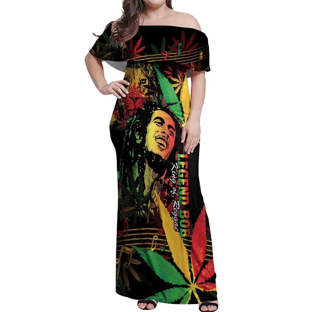 King Of Reggae Legend Bob Off Shoulder Maxi Dress Rasta Cannabis - Wonder Print Shop