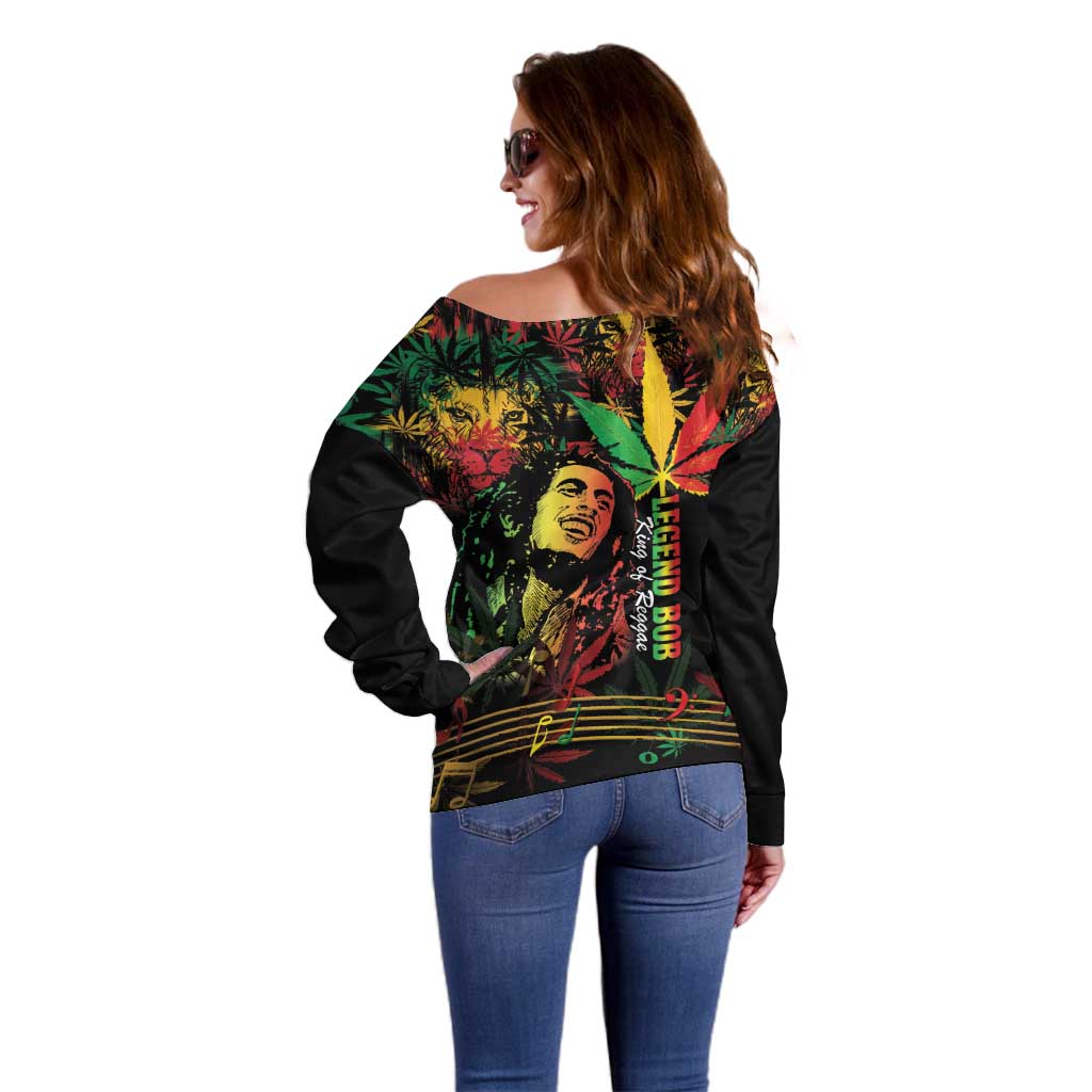 King Of Reggae Legend Bob Off Shoulder Sweater Rasta Cannabis - Wonder Print Shop