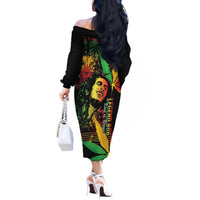 King Of Reggae Legend Bob Off The Shoulder Long Sleeve Dress Rasta Cannabis - Wonder Print Shop