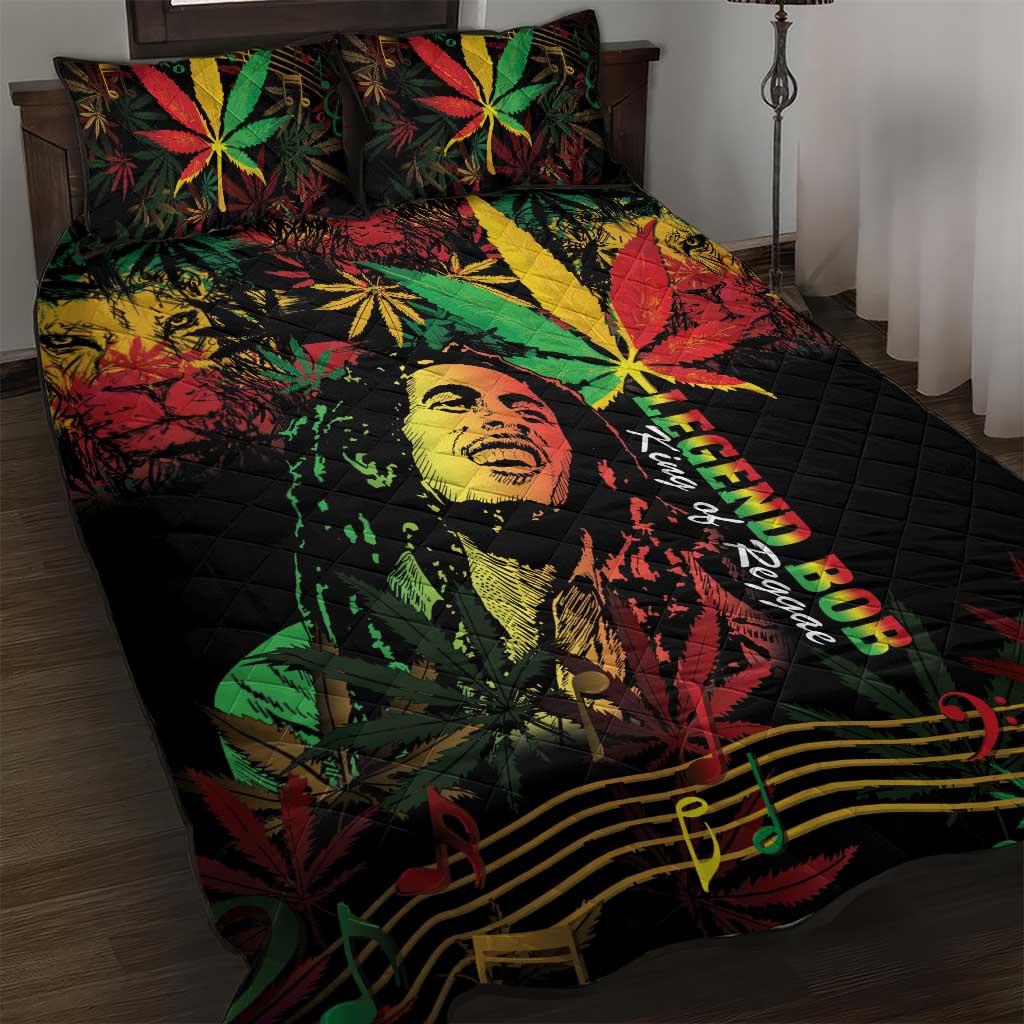 King Of Reggae Legend Bob Quilt Bed Set Rasta Cannabis - Wonder Print Shop