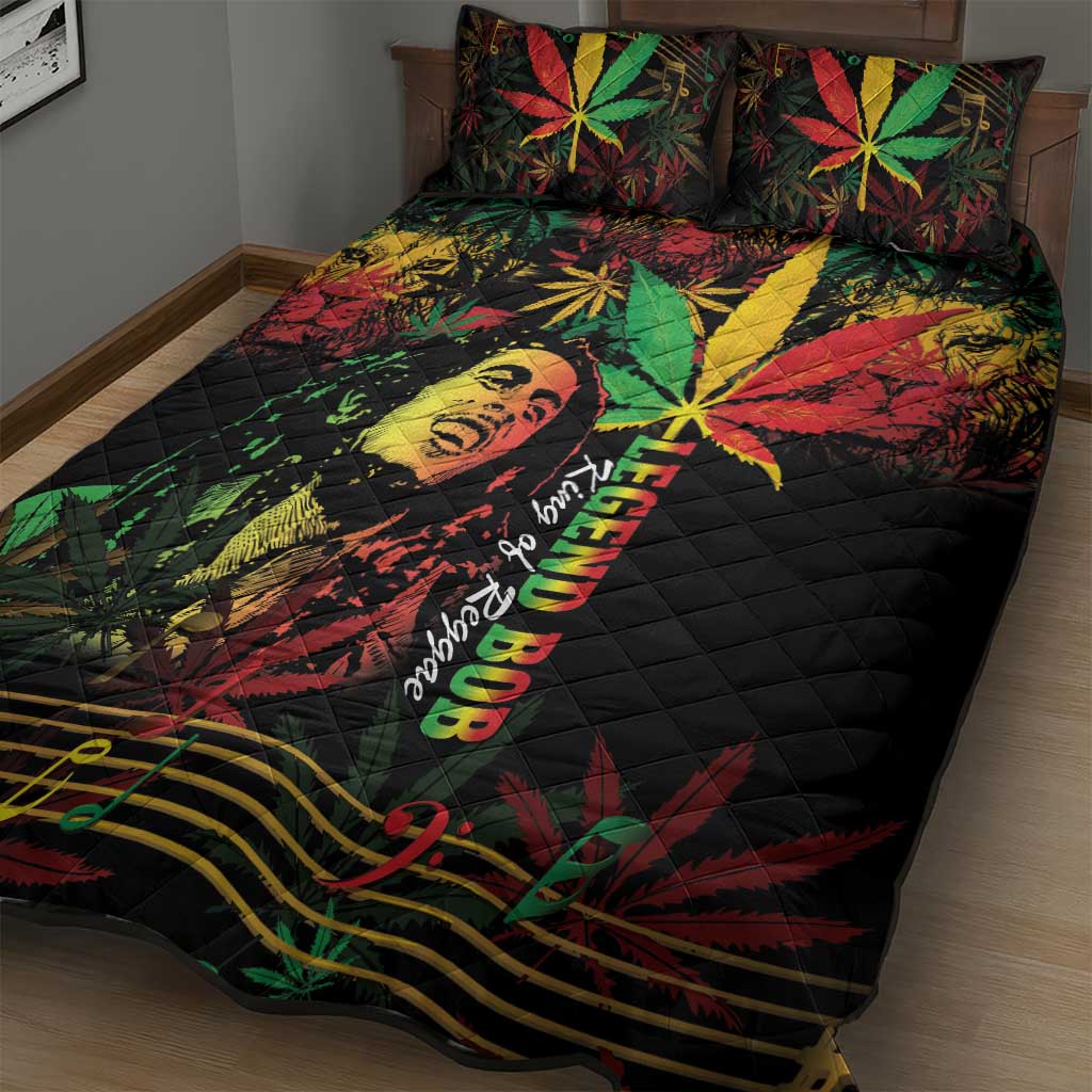 King Of Reggae Legend Bob Quilt Bed Set Rasta Cannabis - Wonder Print Shop