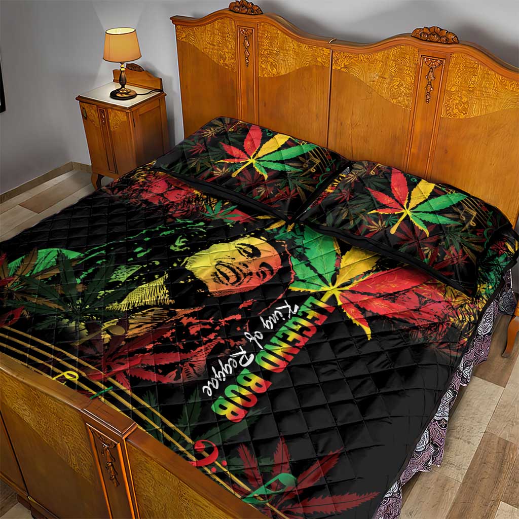 King Of Reggae Legend Bob Quilt Bed Set Rasta Cannabis - Wonder Print Shop