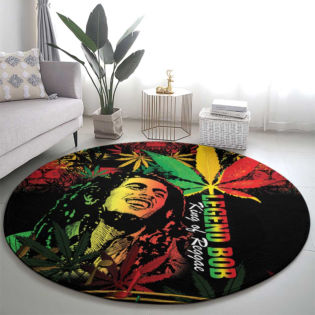 King Of Reggae Legend Bob Round Carpet Rasta Cannabis - Wonder Print Shop